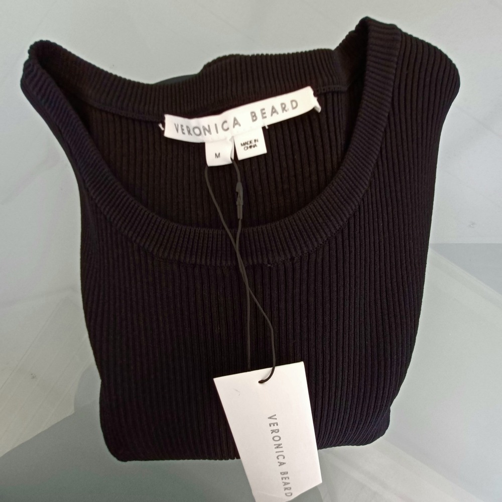 Veronica Beard Wilkin Knit Dress Black Puff Sleeve Mixed Media Mini M NEW - Picture 12 of 12